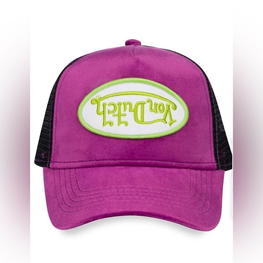 NWT VON DUTCH PURPLE LIME VELVET CRUSH TRUCKER HAT - Picture 1 of 7